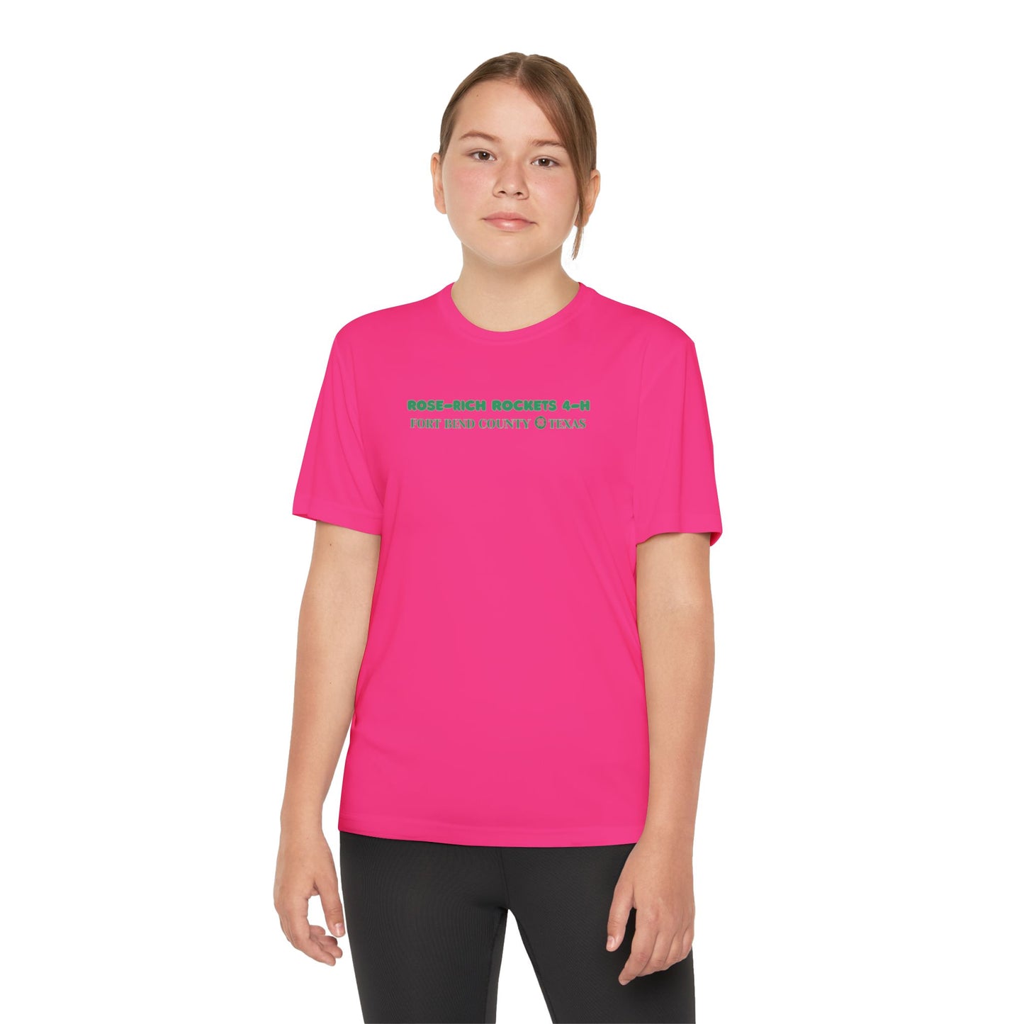 Youth Shirt, Rose-Rich 4-H Rocketry Club, Moisture Wicking, Safety Colors Available
