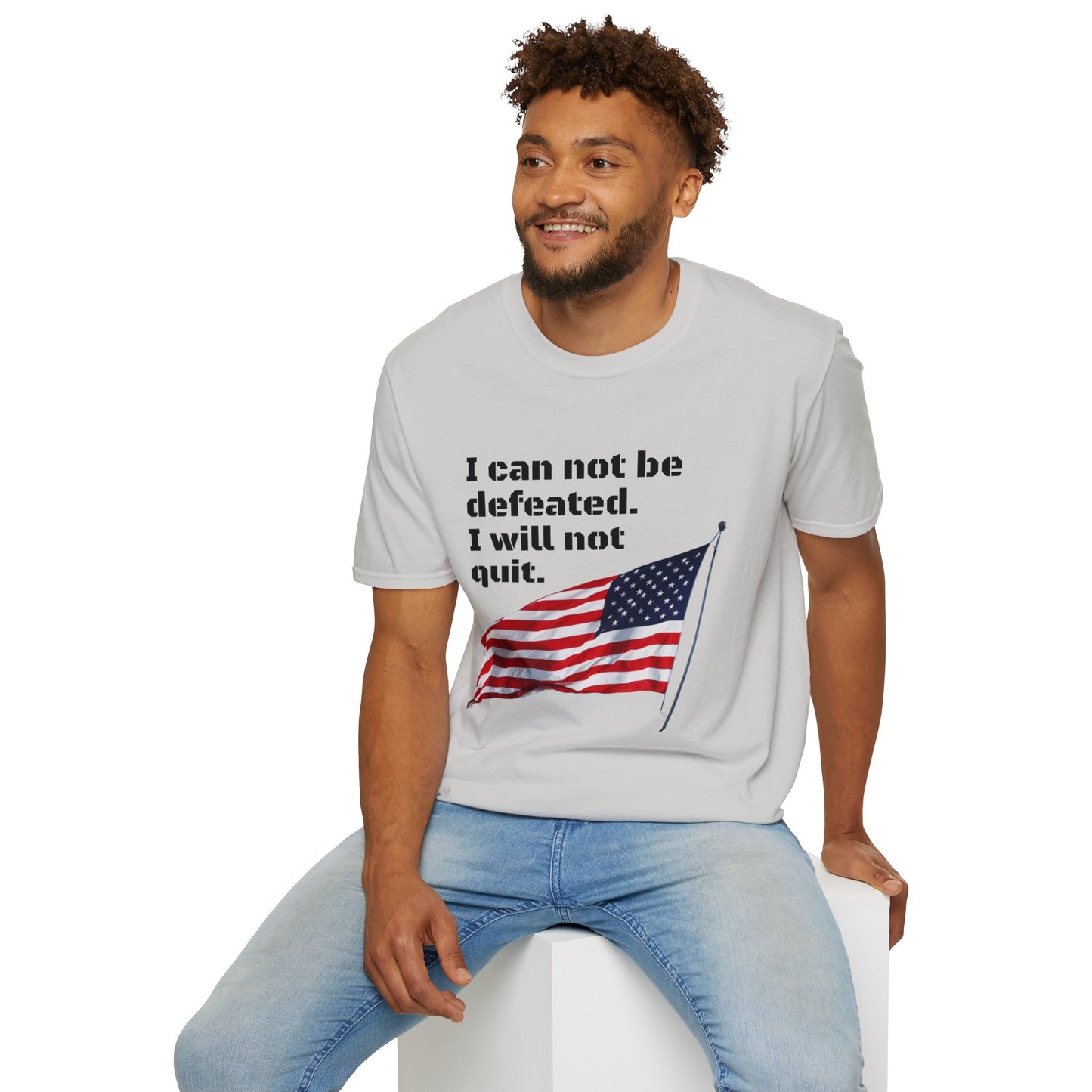 Love the USA:  I can not be defeated and I will not quit, Unisex Softstyle T-Shirt for Men, Women and Kids