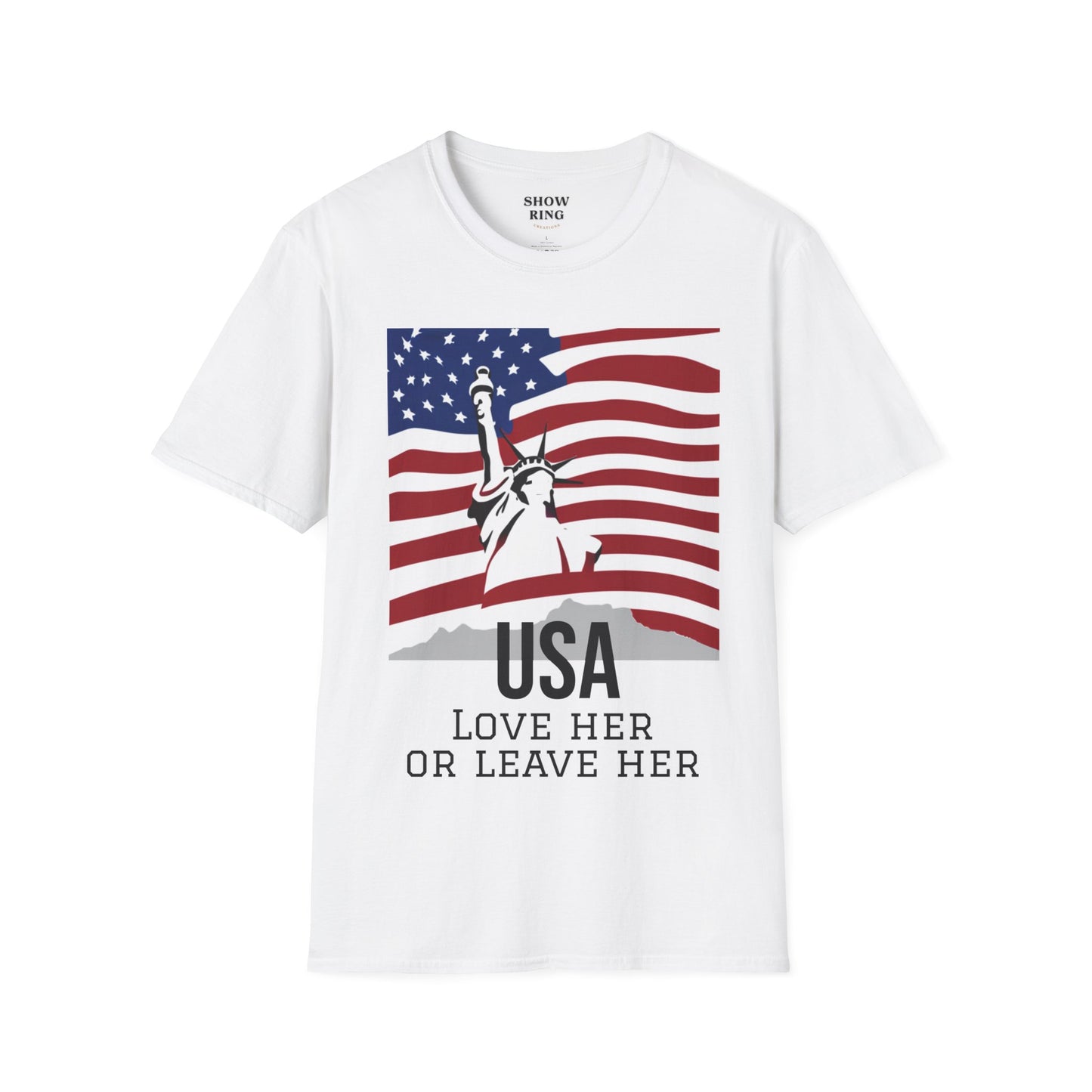 USA Love her or leave her, Unisex Softstyle T-Shirt, for men, women, veterans and patriots