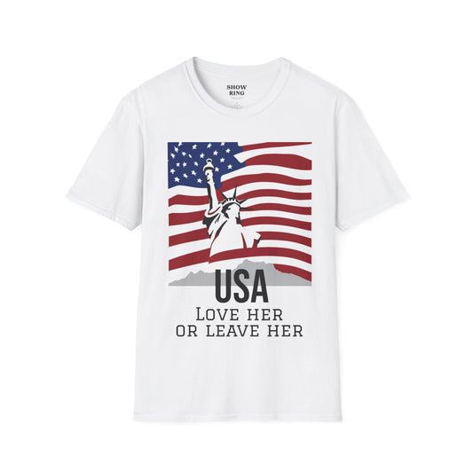 USA Love her or leave her, Unisex Softstyle T-Shirt, for men, women, veterans and patriots