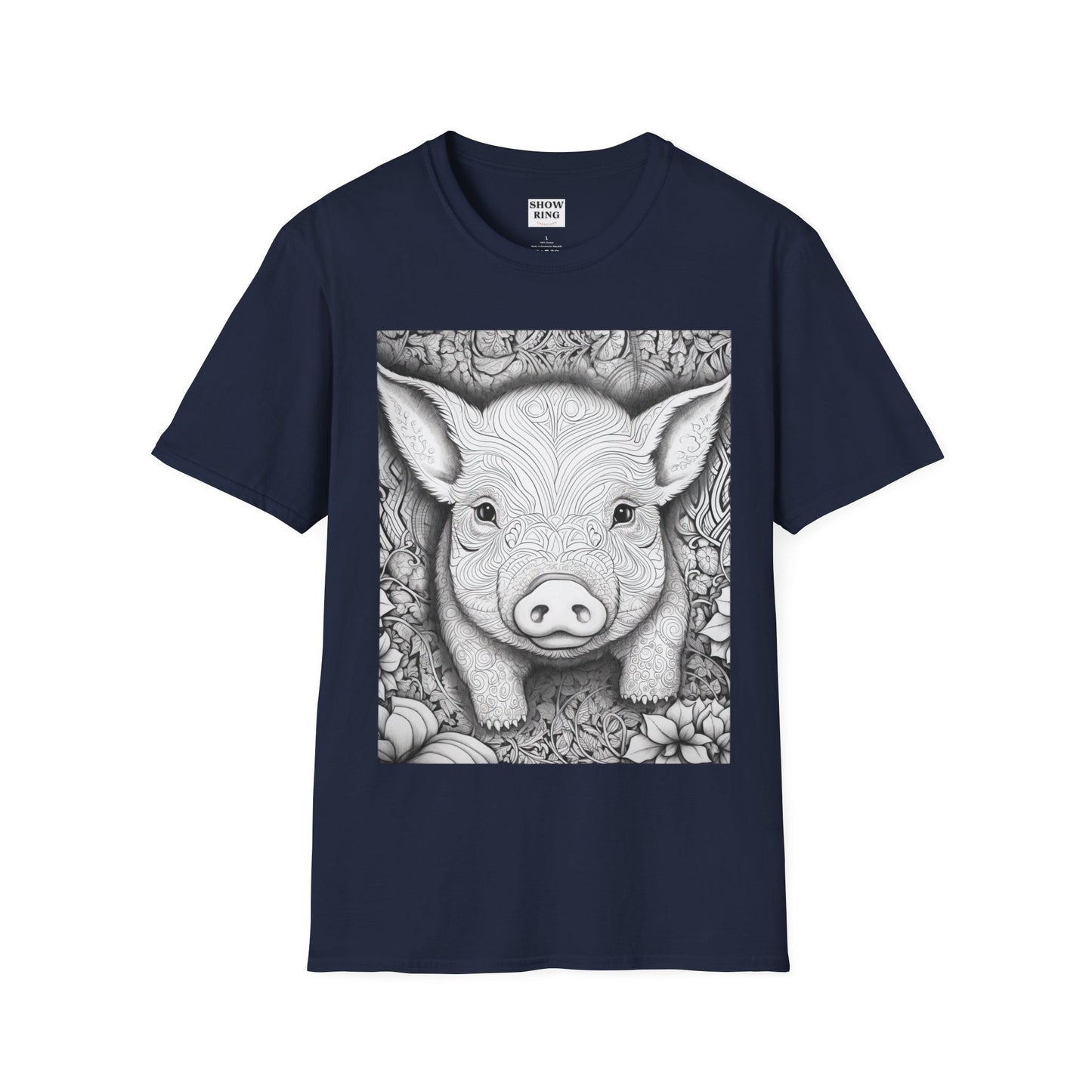 Adult Coloring Shirt Featuring Adorable Pig for 4-H and FFA - Unisex Softstyle T-Shirt for All Ages