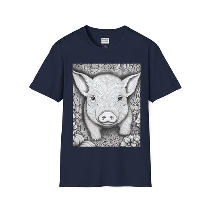 Adult Coloring Shirt Featuring Adorable Pig for 4-H and FFA - Unisex Softstyle T-Shirt for All Ages