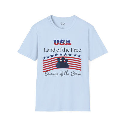 USA Land of the Free Because of the Brave T-Shirt, 4th of July Tee, Patriotic Unisex Shirt, Military Tribute Apparel, Independence Day Fashion