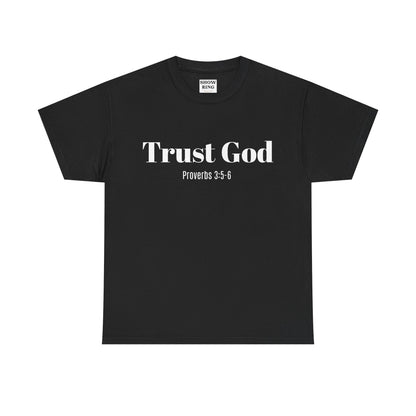 Trust God Unisex Heavy Cotton Tee – Proverbs 3:5-6 Bible Verse Shirt for Youth Groups, Christian Gifts