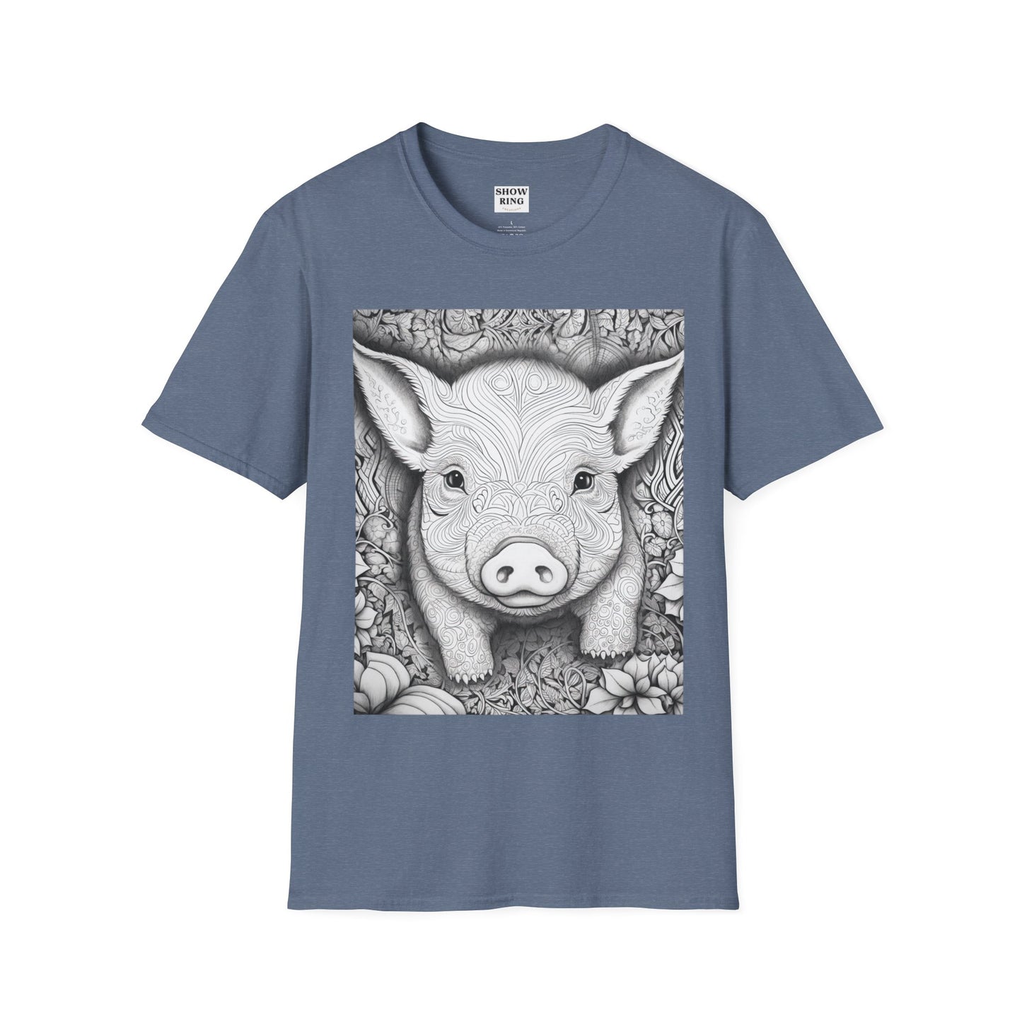 Adult Coloring Shirt Featuring Adorable Pig for 4-H and FFA - Unisex Softstyle T-Shirt for All Ages