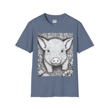 Adult Coloring Shirt Featuring Adorable Pig for 4-H and FFA - Unisex Softstyle T-Shirt for All Ages
