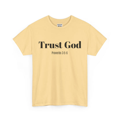 Trust God Unisex Heavy Cotton Tee – Proverbs 3:5-6 Bible Verse Shirt for Youth Groups, Christian Gifts