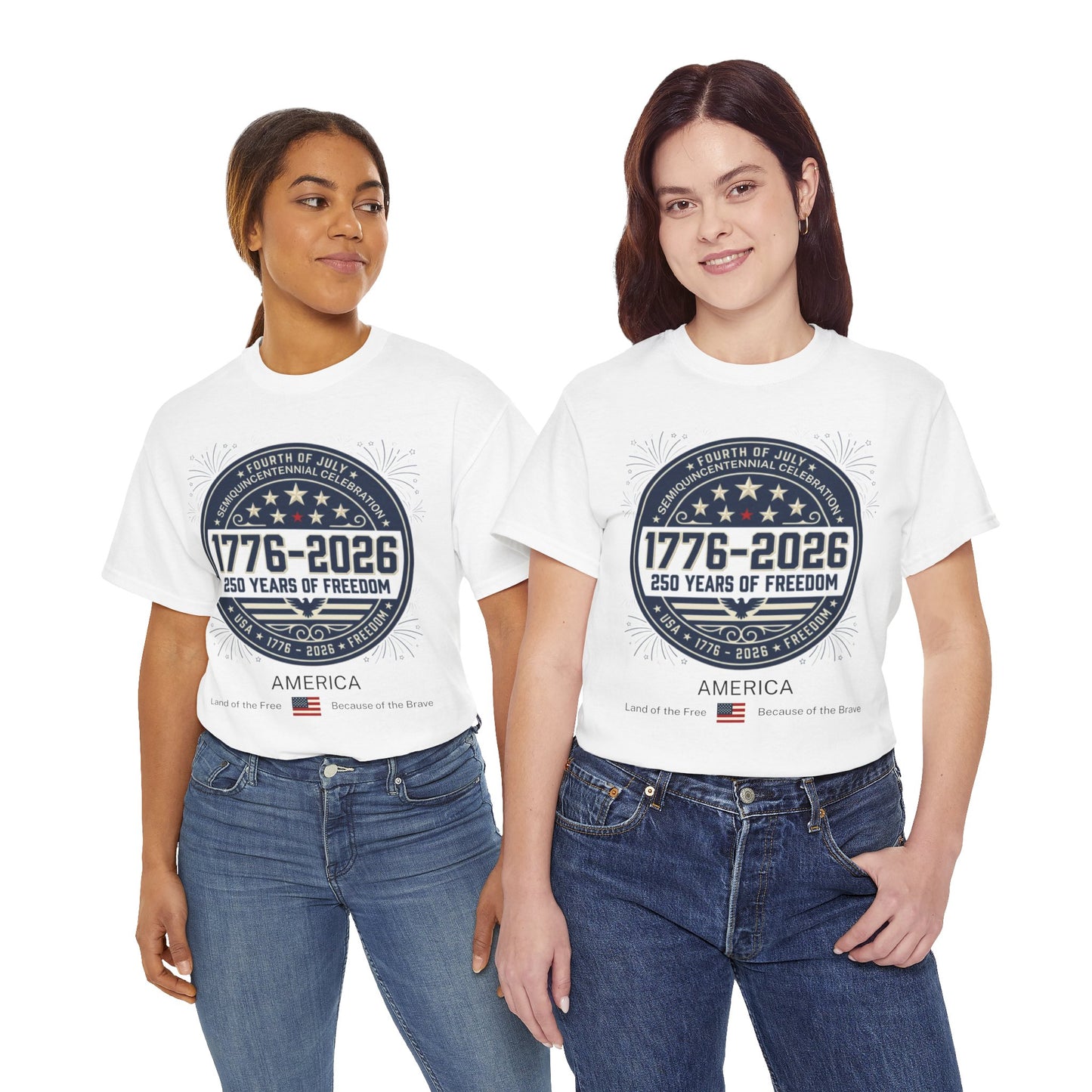 1776-2026 250 Years of Freedom Tee, America Land of the Free Because of the Brave T-Shirt | 1776–2026 USA 250 Patriotic Shirt | Minimalist 4th of July Tee