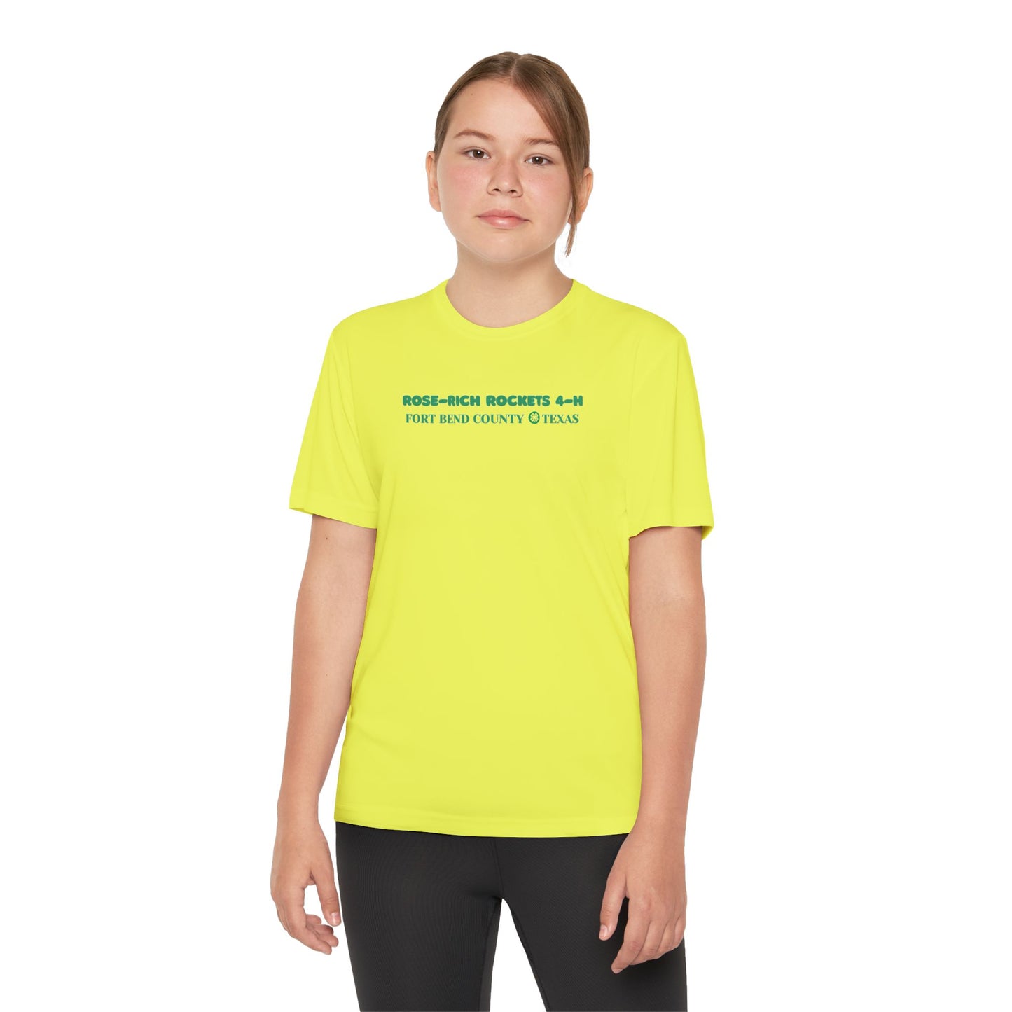 Youth Shirt, Rose-Rich 4-H Rocketry Club, Moisture Wicking, Safety Colors Available