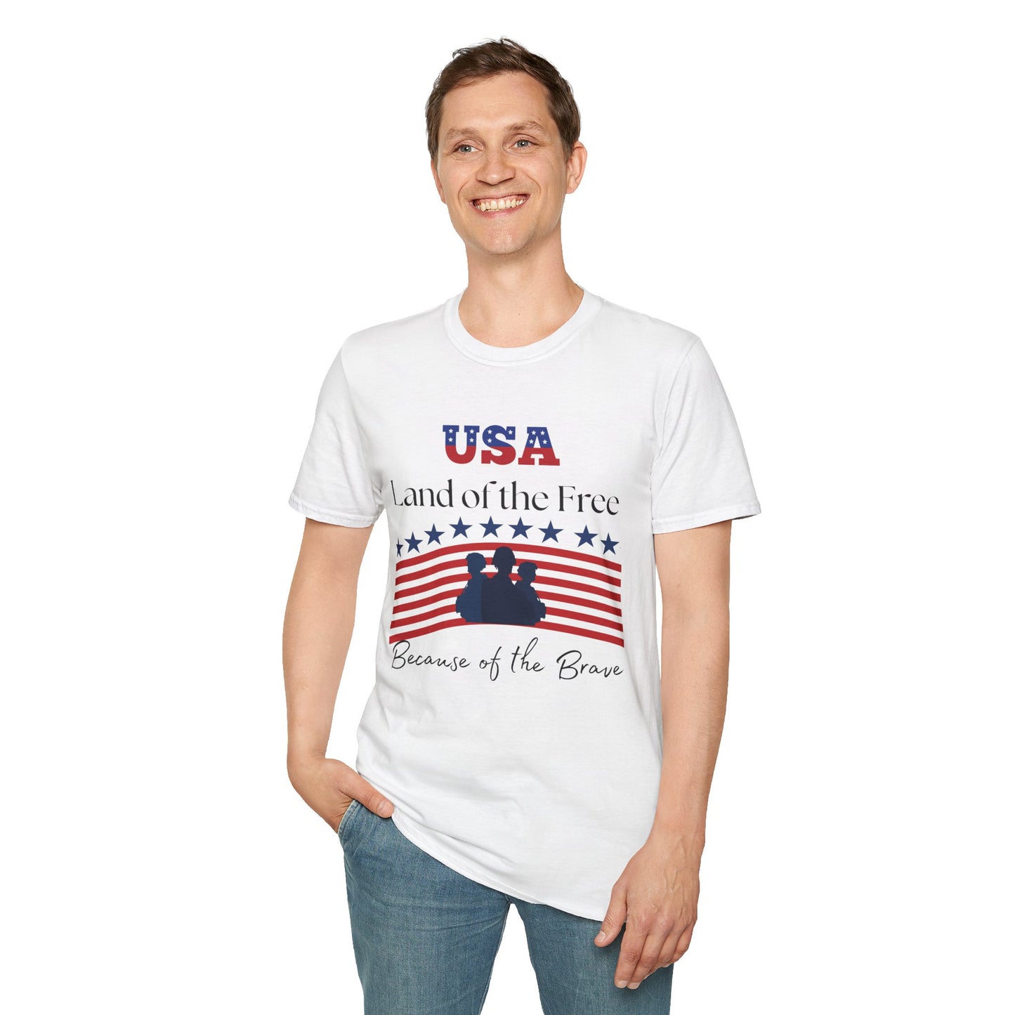 USA Land of the Free Because of the Brave T-Shirt, 4th of July Tee, Patriotic Unisex Shirt, Military Tribute Apparel, Independence Day Fashion