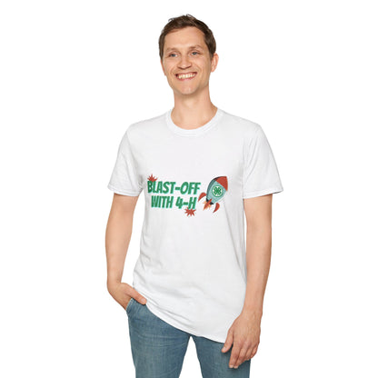 Adult, Blast-Off With 4-H Unisex Softstyle T-Shirt, Space Theme Apparel, Rocket Design Tee