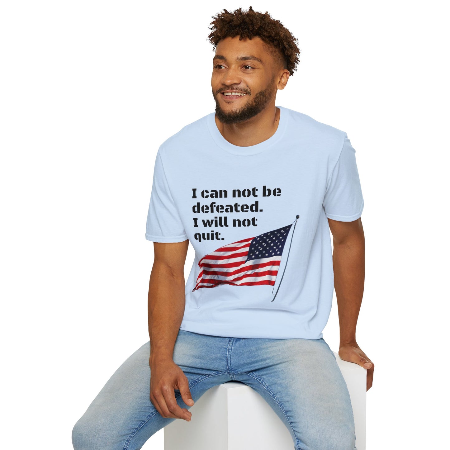 Love the USA:  I can not be defeated and I will not quit, Unisex Softstyle T-Shirt for Men, Women and Kids