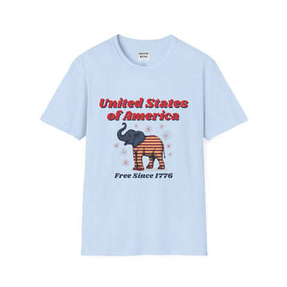 Patriotic Elephant T-Shirt, Free Since 1776, USA Pride Tee, Casual Independence Day Shirt, Vintage Style US Pride Apparel, Gift for Elephant Lovers
