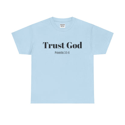 Trust God Unisex Heavy Cotton Tee – Proverbs 3:5-6 Bible Verse Shirt for Youth Groups, Christian Gifts