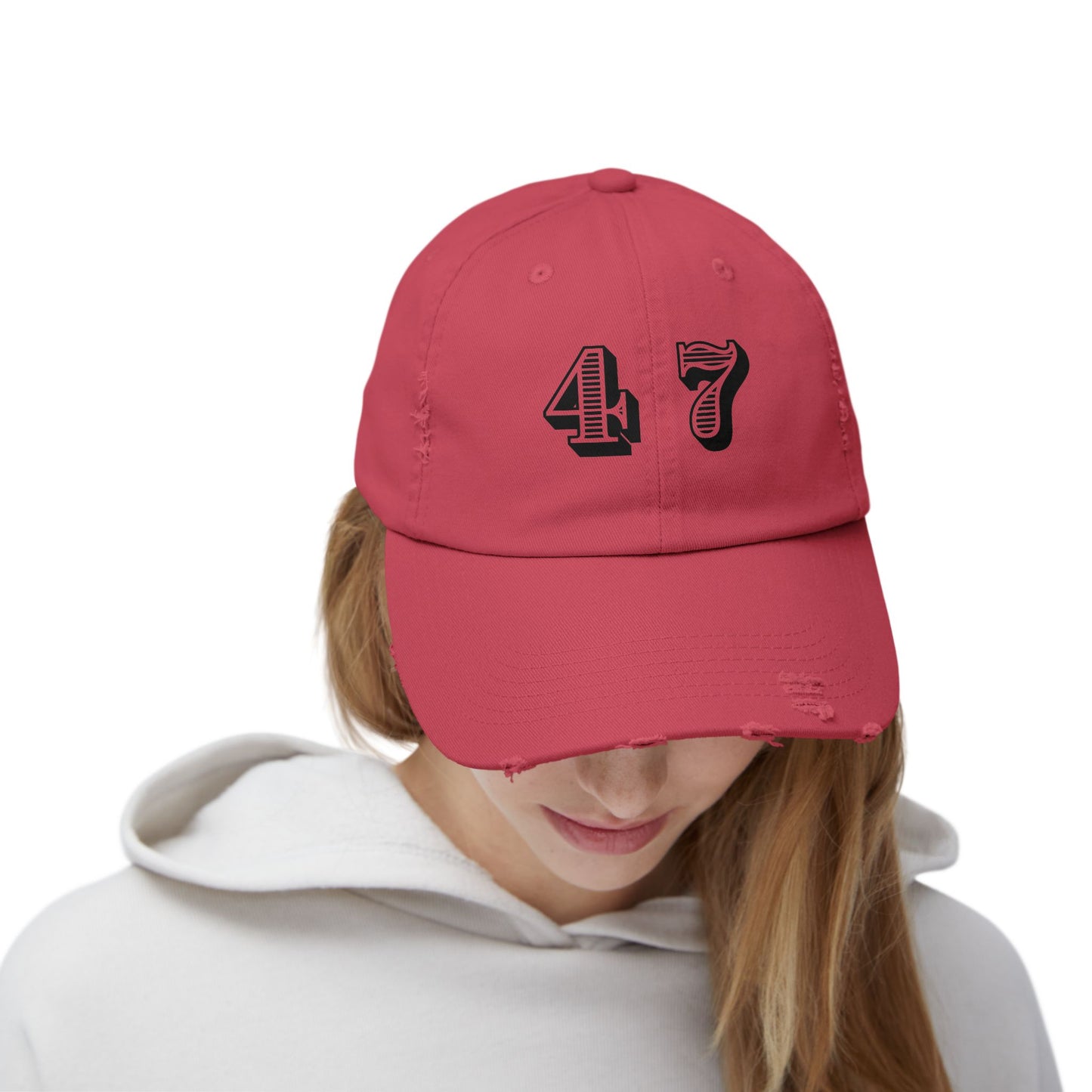 47, Fourty-Seven, Four Seven, Casual Distressed Cap - Trendy Unisex Hat for Everyday Style, Perfect Gift, Holidays, Patriotic Events