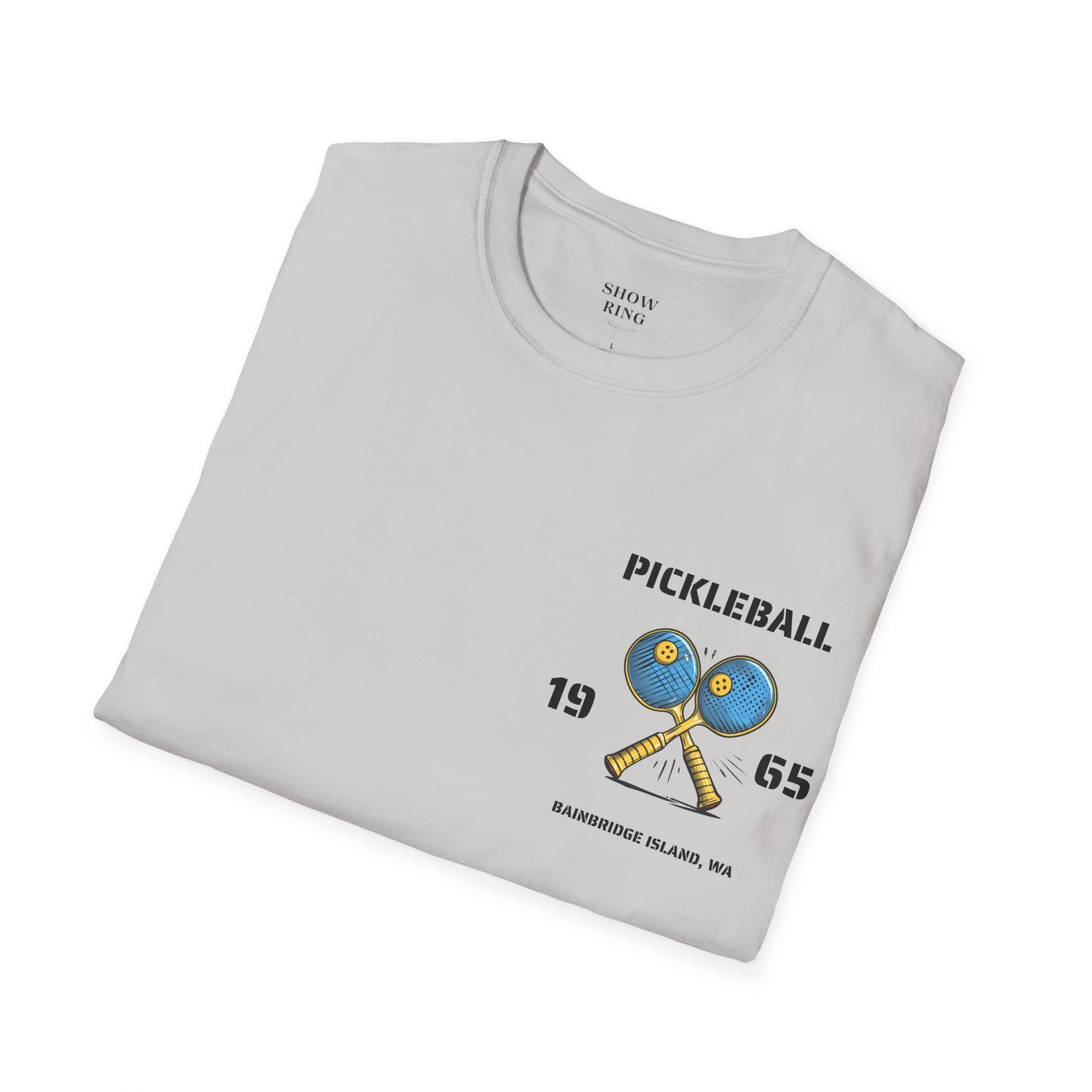 Pickleball Origins 1965, Bainbridge Island, WA.  Unisex Soft style T-Shirt for Men and Women.