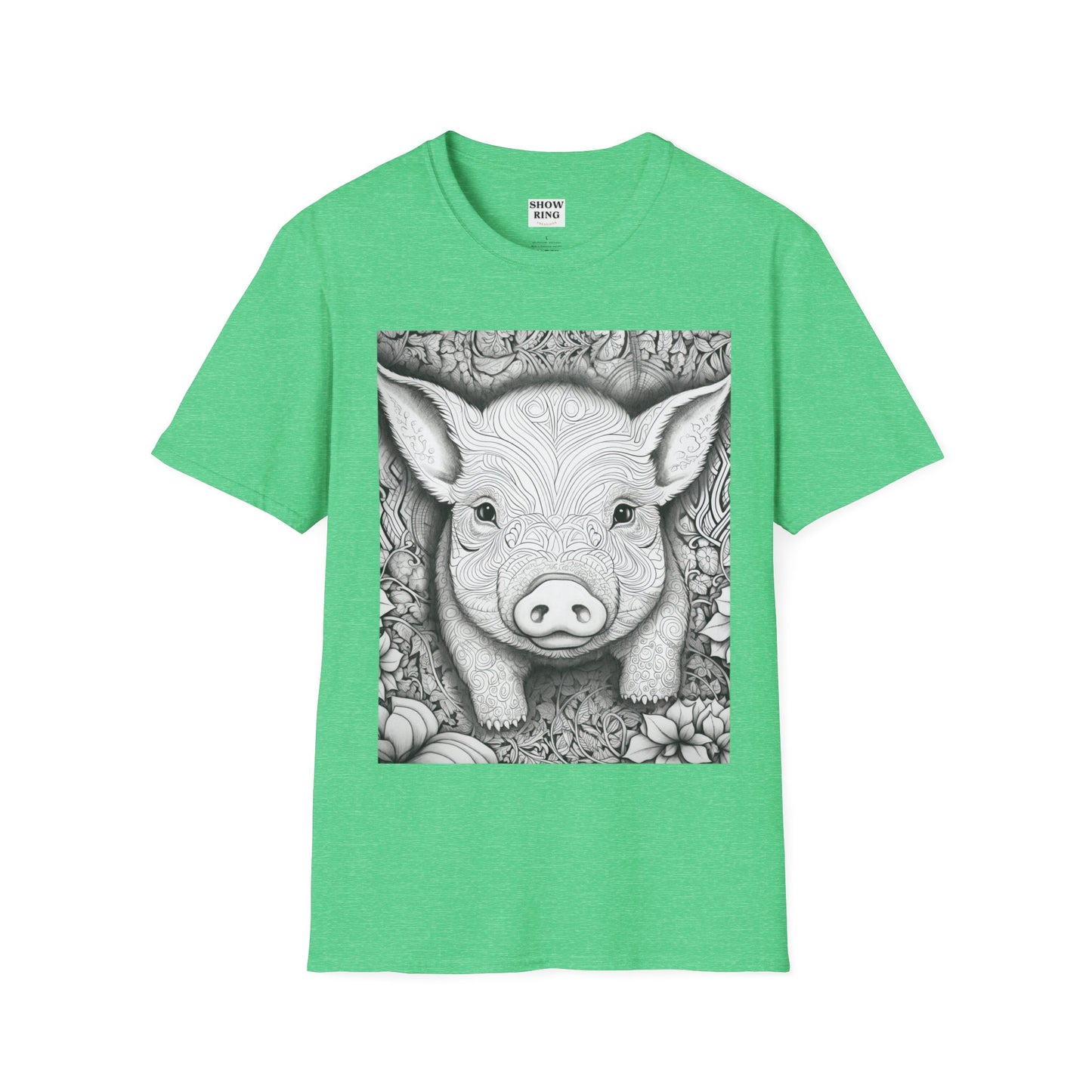 Adult Coloring Shirt Featuring Adorable Pig for 4-H and FFA - Unisex Softstyle T-Shirt for All Ages