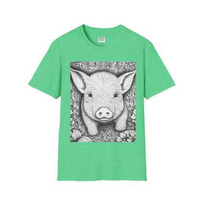 Adult Coloring Shirt Featuring Adorable Pig for 4-H and FFA - Unisex Softstyle T-Shirt for All Ages