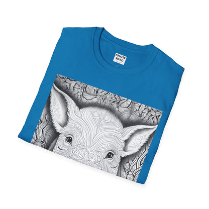 Adult Coloring Shirt Featuring Adorable Pig for 4-H and FFA - Unisex Softstyle T-Shirt for All Ages