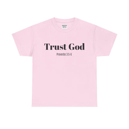 Trust God Unisex Heavy Cotton Tee – Proverbs 3:5-6 Bible Verse Shirt for Youth Groups, Christian Gifts