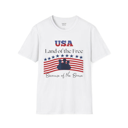 USA Land of the Free Because of the Brave T-Shirt, 4th of July Tee, Patriotic Unisex Shirt, Military Tribute Apparel, Independence Day Fashion