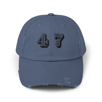 47, Fourty-Seven, Four Seven, Casual Distressed Cap - Trendy Unisex Hat for Everyday Style, Perfect Gift, Holidays, Patriotic Events