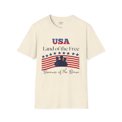 USA Land of the Free Because of the Brave T-Shirt, 4th of July Tee, Patriotic Unisex Shirt, Military Tribute Apparel, Independence Day Fashion