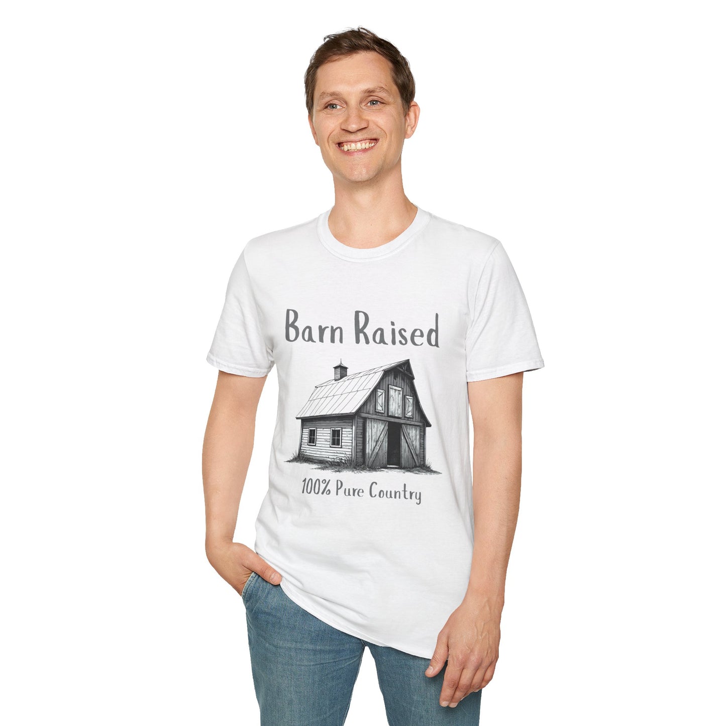 Barn Raised 100% Pure Country, Unisex Softstyle T-Shirt - Country Vibe, Farm Life, Casual Wear, Gift for Farmers, Rustic Style