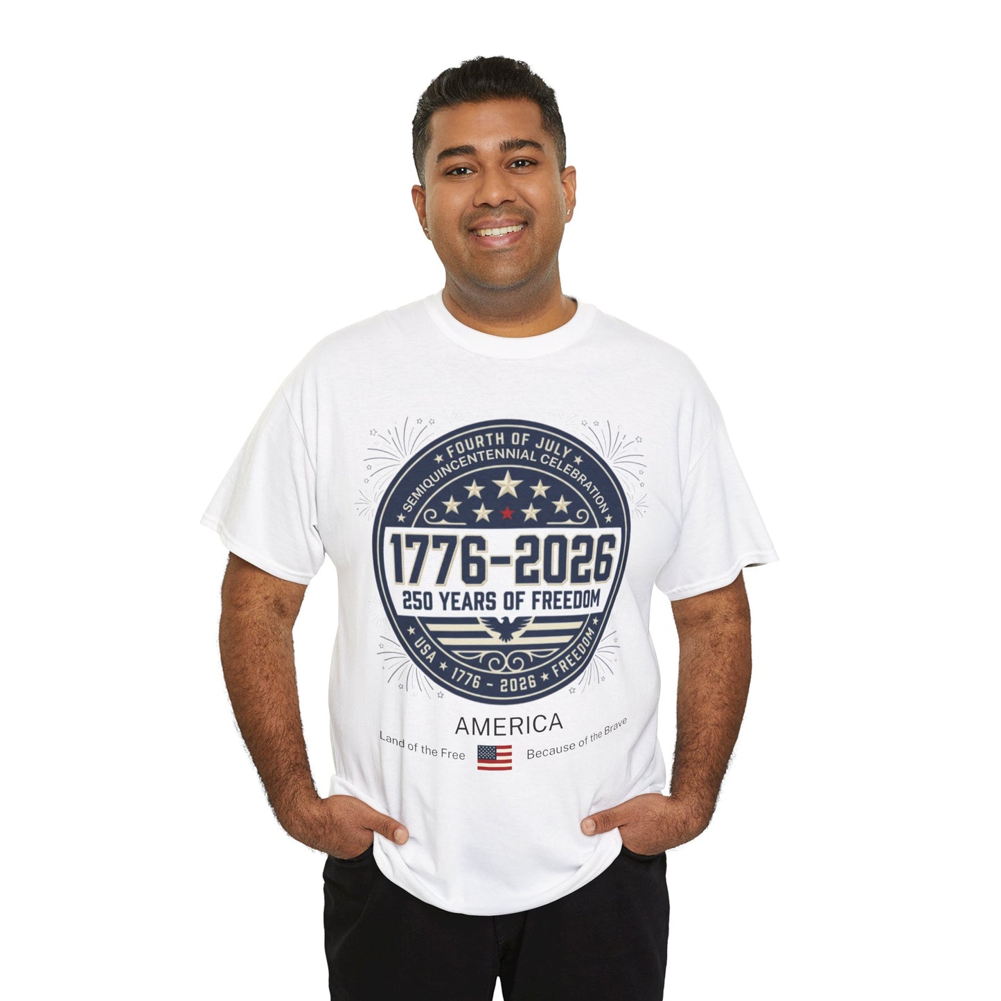 1776-2026 250 Years of Freedom Tee, America Land of the Free Because of the Brave T-Shirt | 1776–2026 USA 250 Patriotic Shirt | Minimalist 4th of July Tee