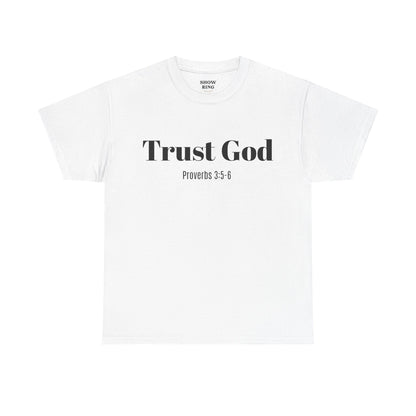 Trust God Unisex Heavy Cotton Tee – Proverbs 3:5-6 Bible Verse Shirt for Youth Groups, Christian Gifts
