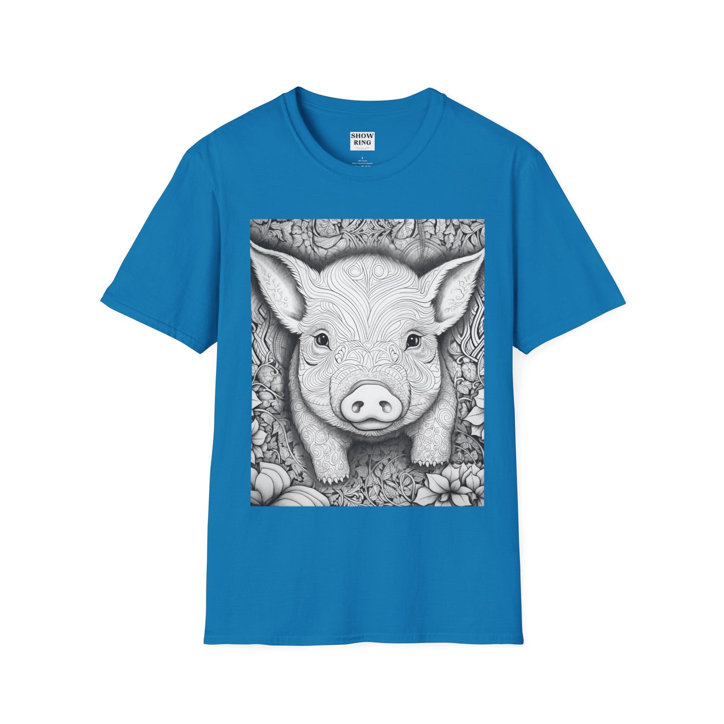 Adult Coloring Shirt Featuring Adorable Pig for 4-H and FFA - Unisex Softstyle T-Shirt for All Ages