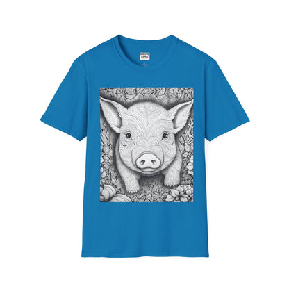 Adult Coloring Shirt Featuring Adorable Pig for 4-H and FFA - Unisex Softstyle T-Shirt for All Ages