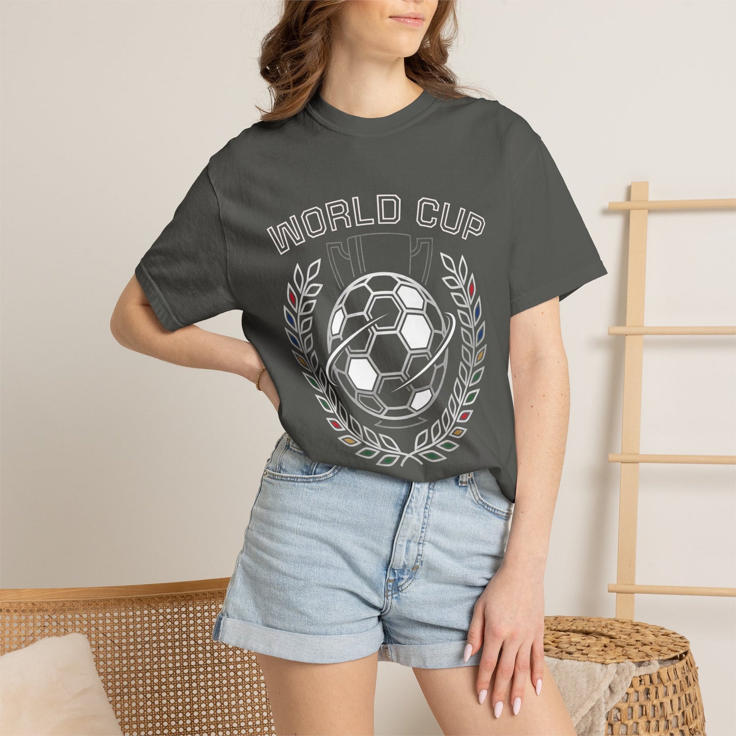 Soccer Ball World Cup Laurel Crest T-Shirt | Athletic Logo Tee For Soccer and Football Fans