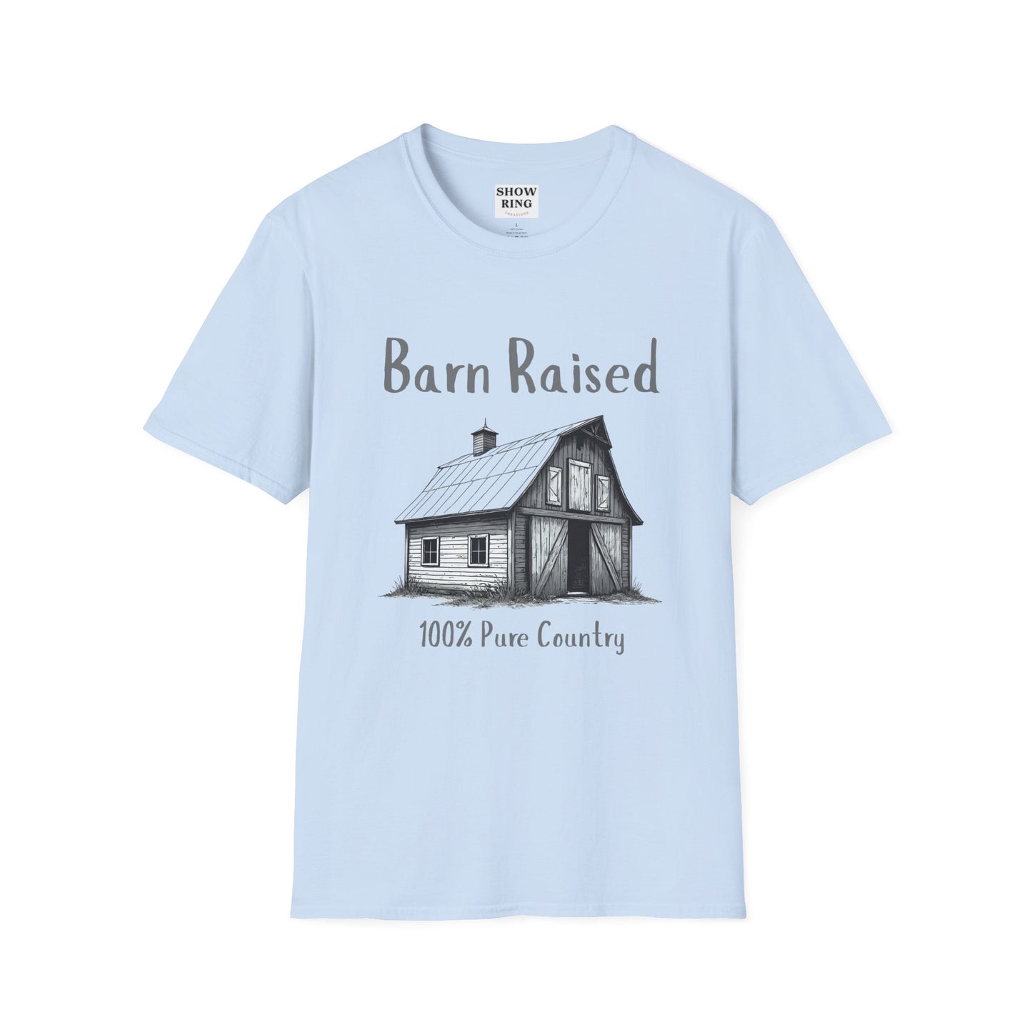 Barn Raised 100% Pure Country, Unisex Softstyle T-Shirt - Country Vibe, Farm Life, Casual Wear, Gift for Farmers, Rustic Style