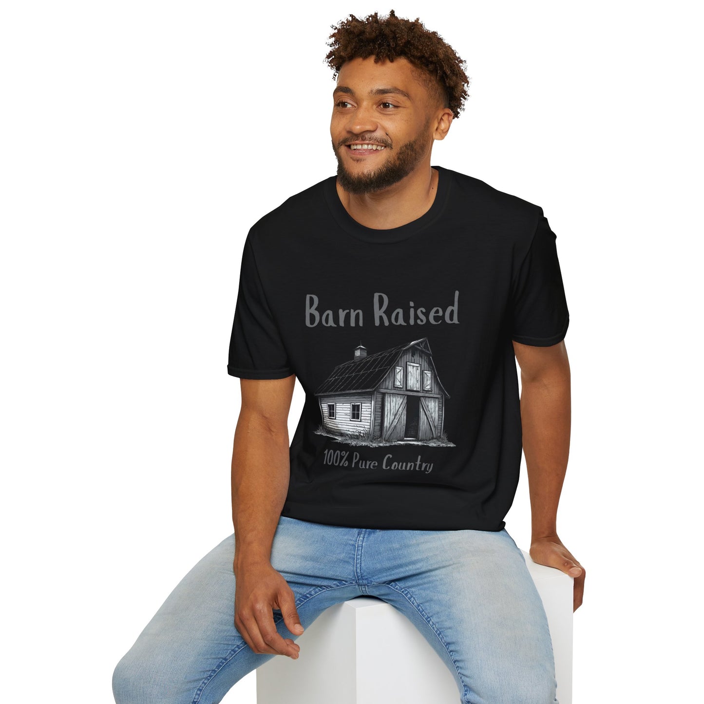 Barn Raised 100% Pure Country, Unisex Softstyle T-Shirt - Country Vibe, Farm Life, Casual Wear, Gift for Farmers, Rustic Style