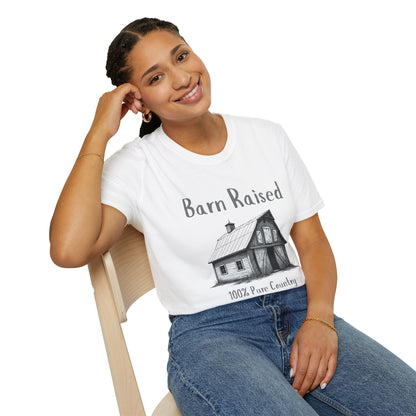 Barn Raised 100% Pure Country, Unisex Softstyle T-Shirt - Country Vibe, Farm Life, Casual Wear, Gift for Farmers, Rustic Style