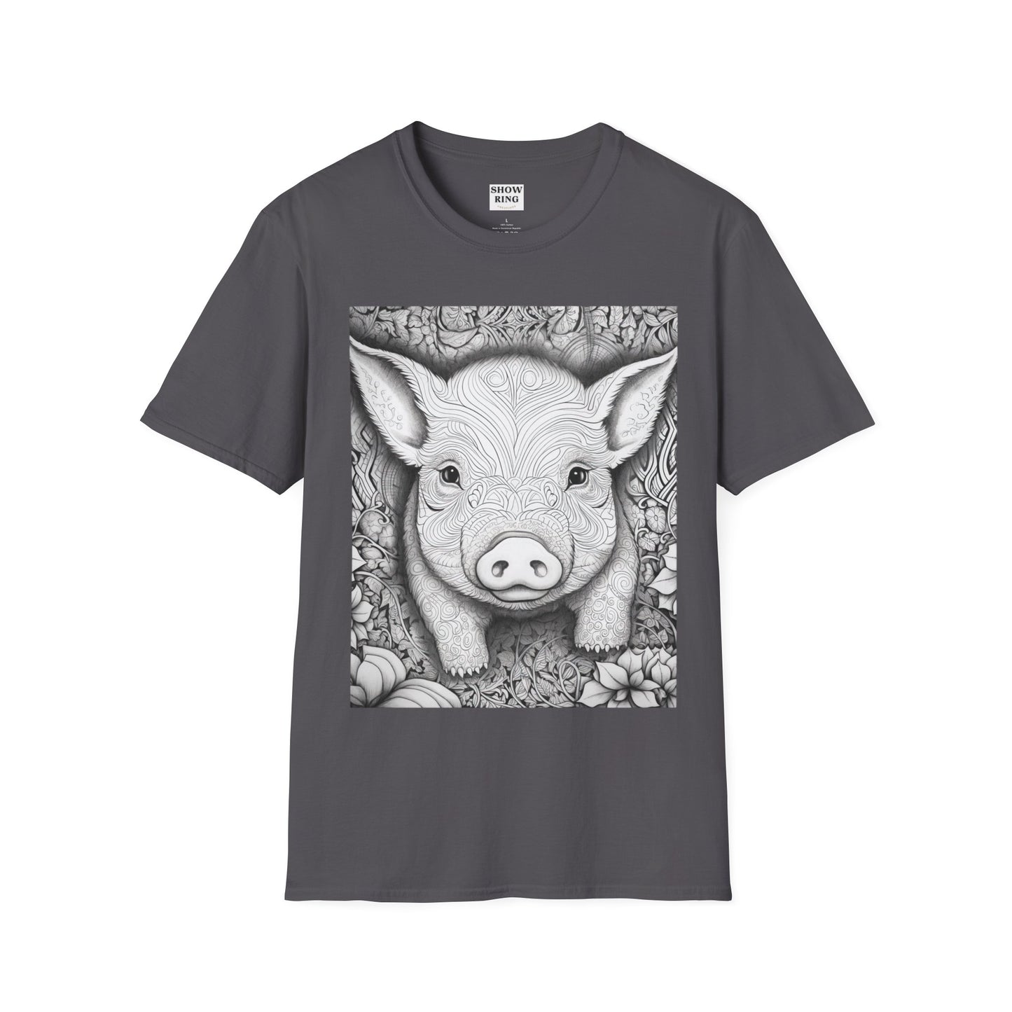 Adult Coloring Shirt Featuring Adorable Pig for 4-H and FFA - Unisex Softstyle T-Shirt for All Ages