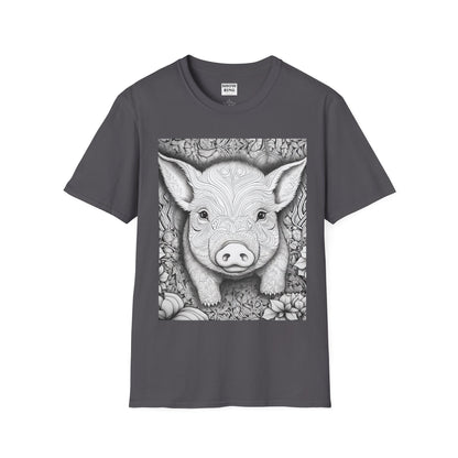 Adult Coloring Shirt Featuring Adorable Pig for 4-H and FFA - Unisex Softstyle T-Shirt for All Ages