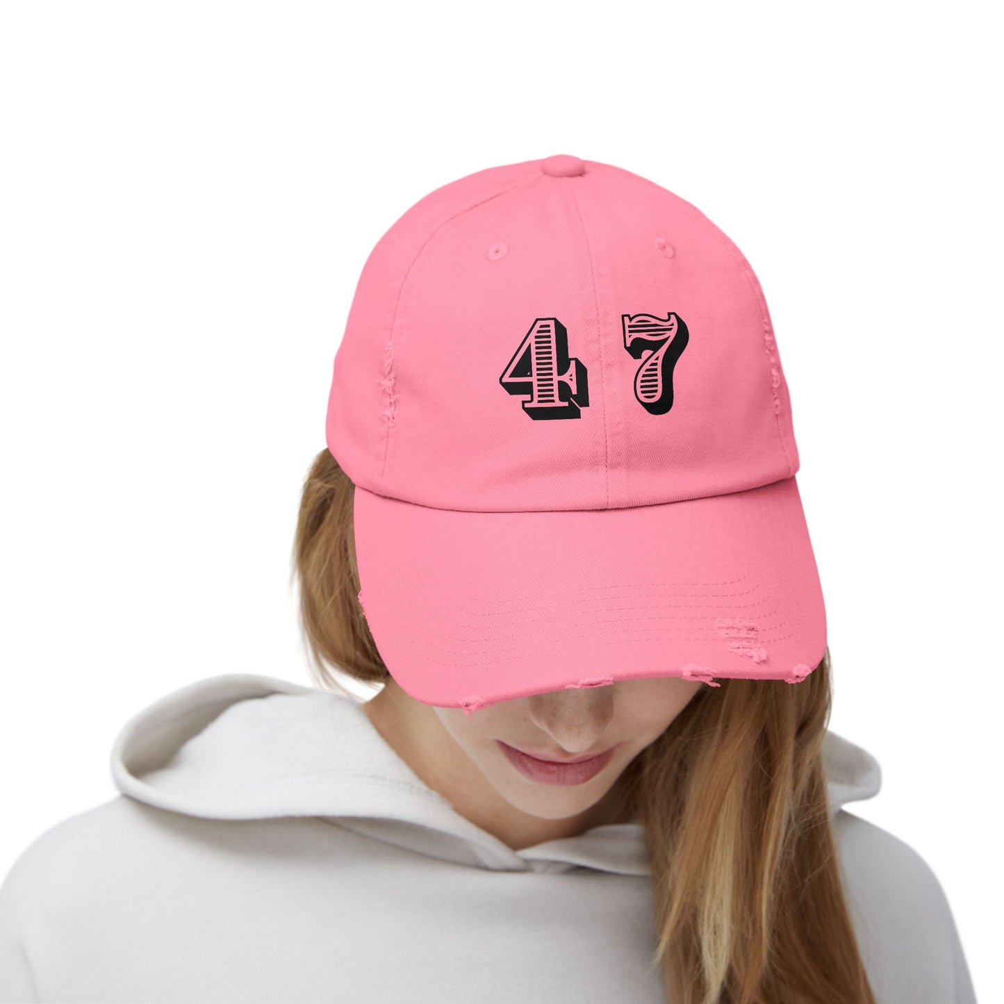 47, Fourty-Seven, Four Seven, Casual Distressed Cap - Trendy Unisex Hat for Everyday Style, Perfect Gift, Holidays, Patriotic Events