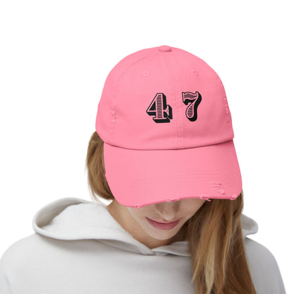 47, Fourty-Seven, Four Seven, Casual Distressed Cap - Trendy Unisex Hat for Everyday Style, Perfect Gift, Holidays, Patriotic Events