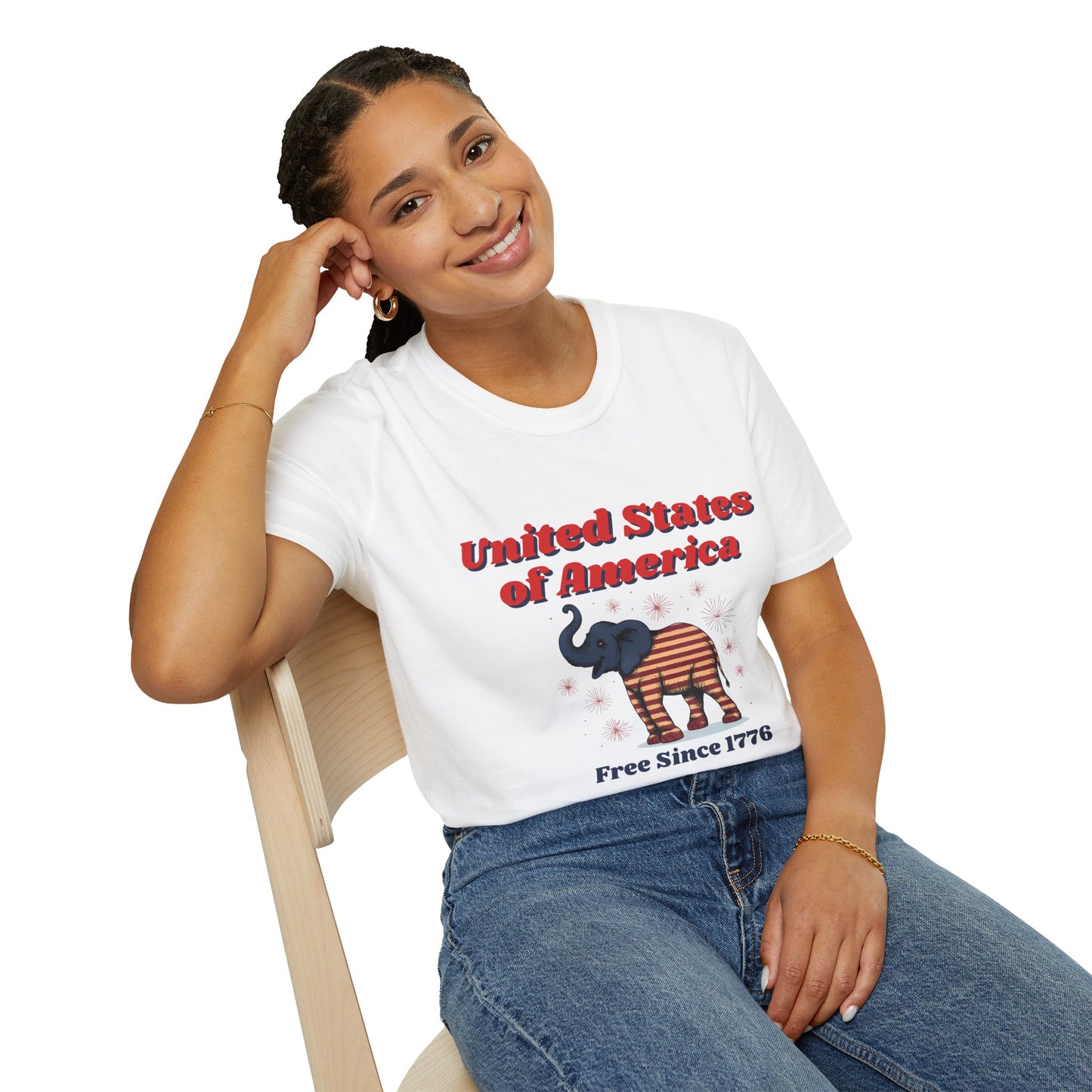 Patriotic Elephant T-Shirt, Free Since 1776, USA Pride Tee, Casual Independence Day Shirt, Vintage Style US Pride Apparel, Gift for Elephant Lovers