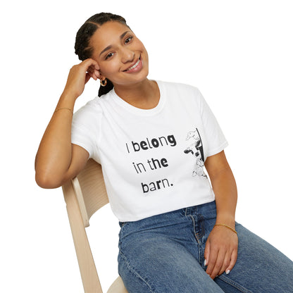 I Belong in the Barn Unisex Softstyle T-Shirt, Farm Life Tee, Animal Lover Gift, Casual Wear, Unique Graphic Top