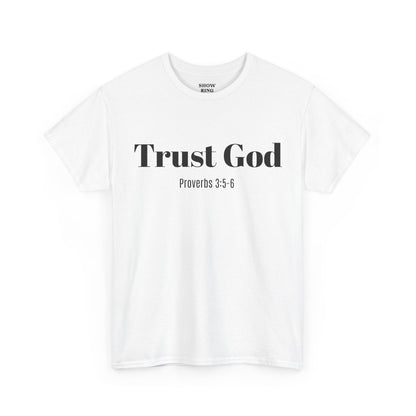 Trust God Unisex Heavy Cotton Tee – Proverbs 3:5-6 Bible Verse Shirt for Youth Groups, Christian Gifts