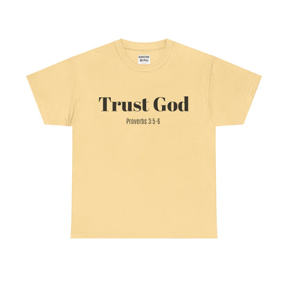 Trust God Unisex Heavy Cotton Tee – Proverbs 3:5-6 Bible Verse Shirt for Youth Groups, Christian Gifts