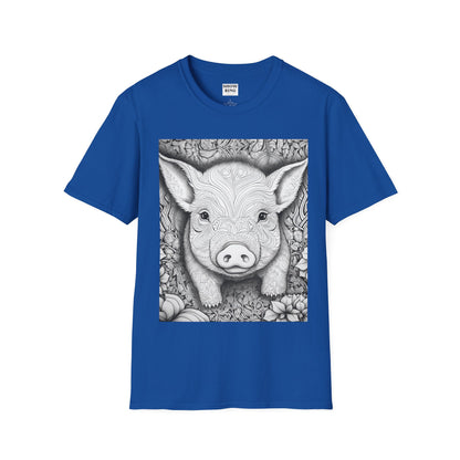 Adult Coloring Shirt Featuring Adorable Pig for 4-H and FFA - Unisex Softstyle T-Shirt for All Ages
