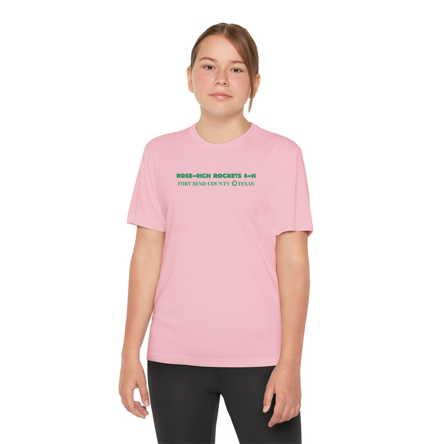 Youth Shirt, Rose-Rich 4-H Rocketry Club, Moisture Wicking, Safety Colors Available
