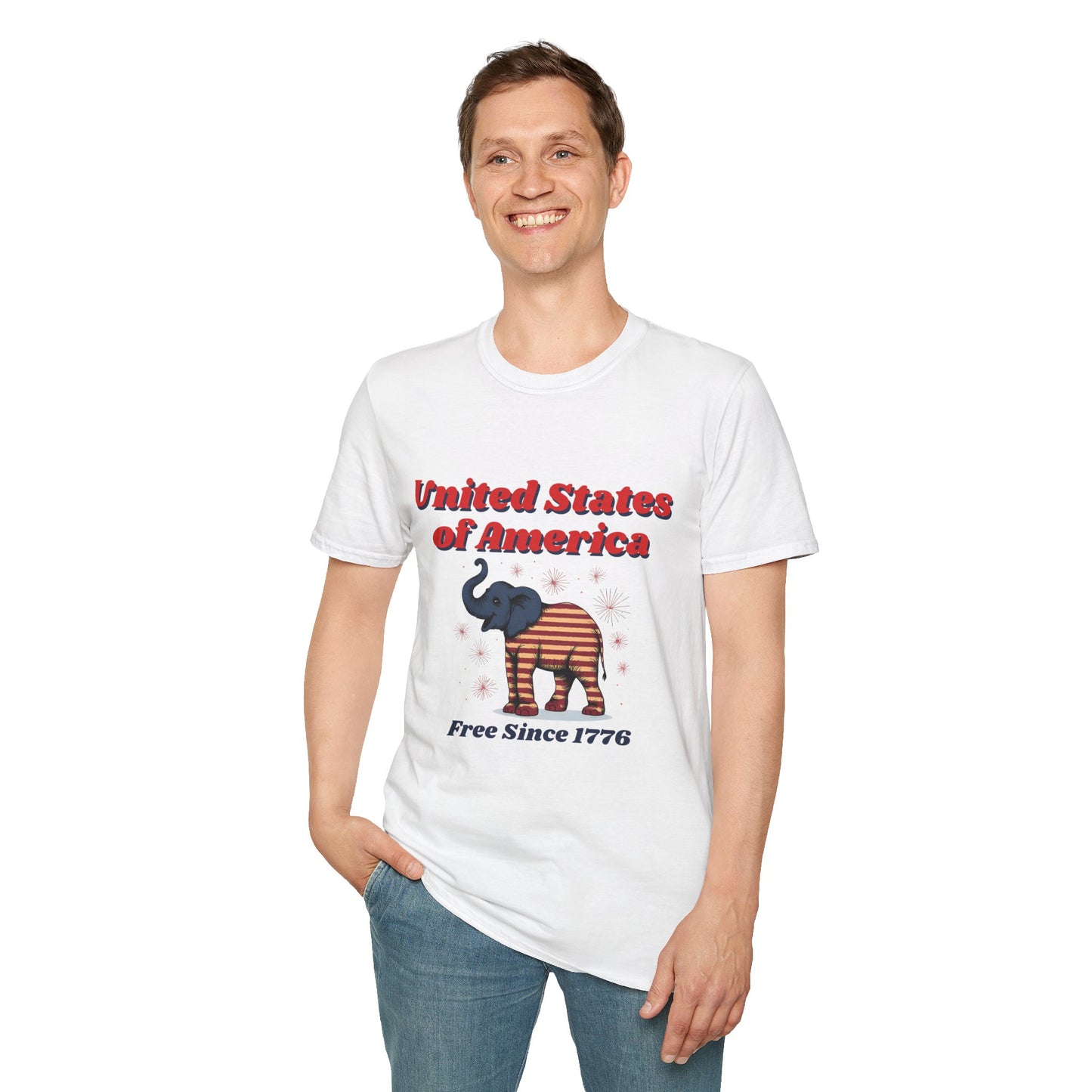 Patriotic Elephant T-Shirt, Free Since 1776, USA Pride Tee, Casual Independence Day Shirt, Vintage Style US Pride Apparel, Gift for Elephant Lovers