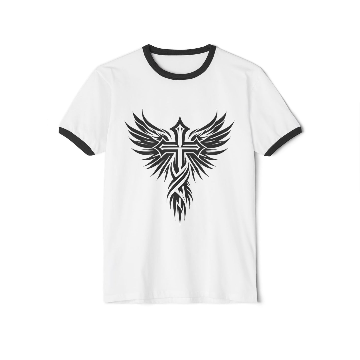 Bold Cross Christian T-shirt:  Unisex Cotton Ringer T-Shirt for Motorcycle Riders or Men, Women, Teens and Youth