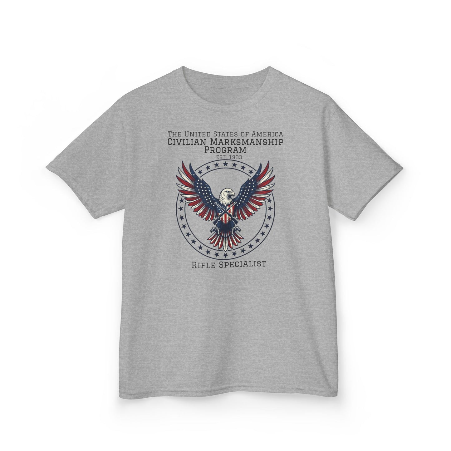Kids American Eagle Marksmanship T‑Shirt — Civilian Marksmanship Program Rifle Specialist Tee