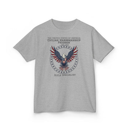 Kids American Eagle Marksmanship T‑Shirt — Civilian Marksmanship Program Rifle Specialist Tee